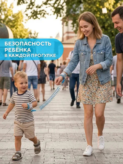 Вожжи детские для прогулок браслет, синий, синий, фото 4
