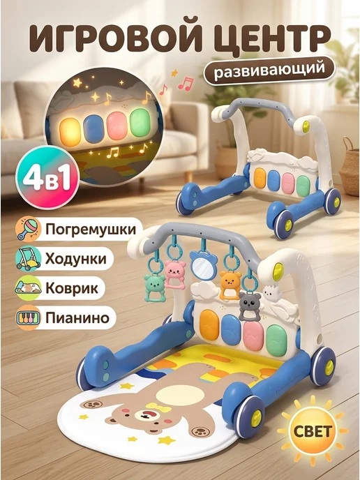 Коврик с пианино развивающий розовый 0+, синий