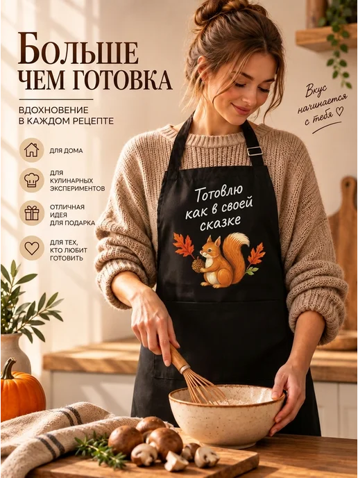 Фартук кухонный с приколом Осень, черный, фото 2