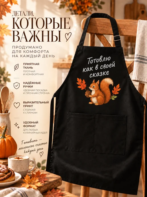 Фартук кухонный с приколом Осень, черный, фото 3