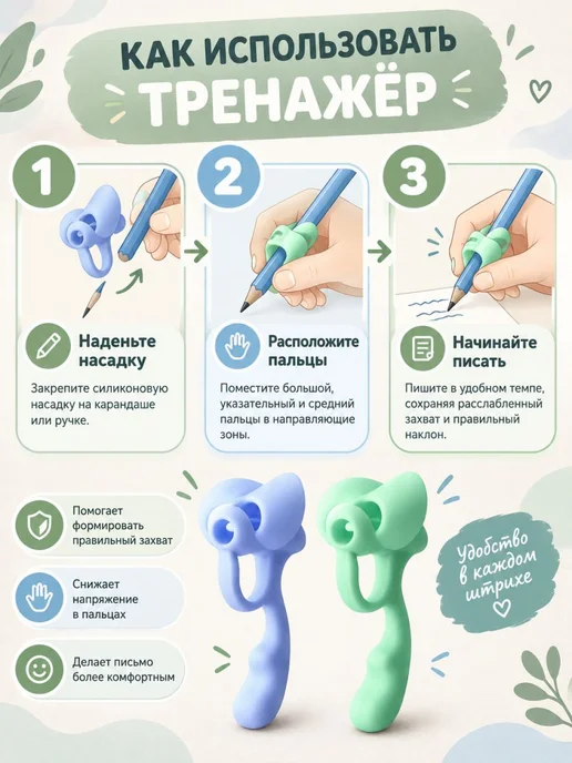 Тренажер для постановки письма, корректор почерка, насадка н, 2 шт, фото 4