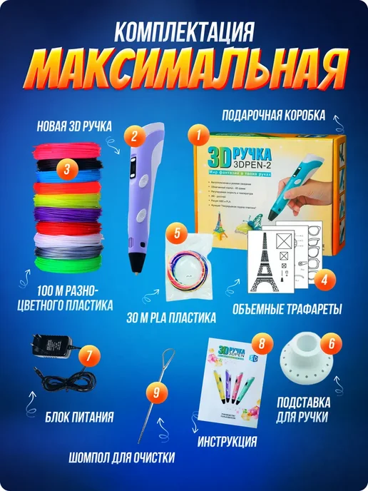 3дручка набор c пластиком и трафаретами, фиолетовый, фото 2