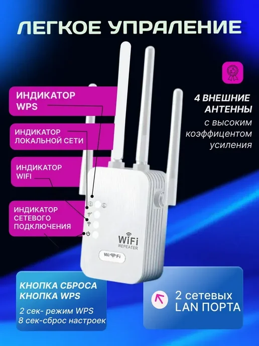 усилитель WI-FI,репитер сигнала вайфай беспроводной, белый, фото 3