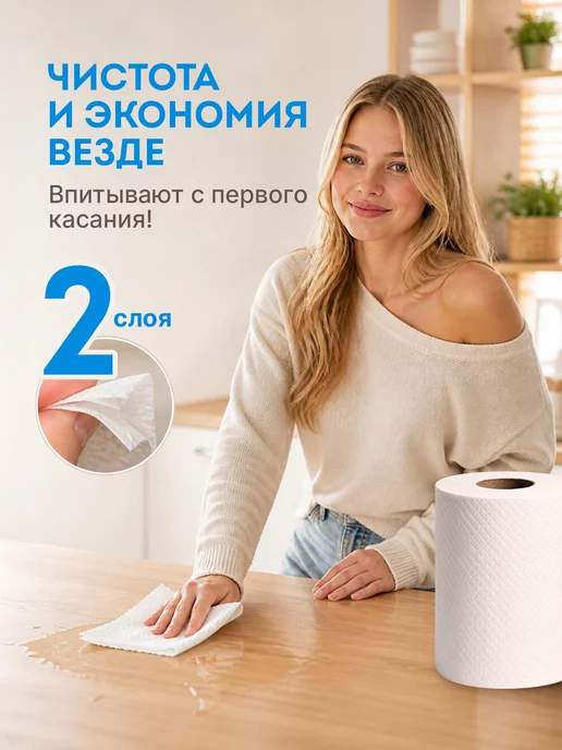 Бумажные полотенца в рулоне, салфетки для кухни 2 х 80 Laima, 2x80, фото 5