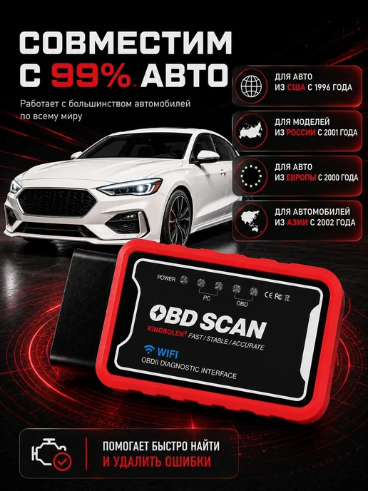 Автосканер ELM327 v1.5 / OBD2 адаптер для диагностики авто / сканер Bluetooth 5.1 для Android, Windows, IOS, Диагностический Сканер OBD2 Сканер, фото 2
