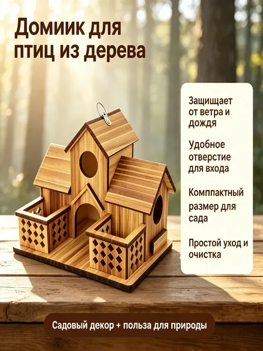Кормушка-домик для птиц деревянная, вариант, фото 4