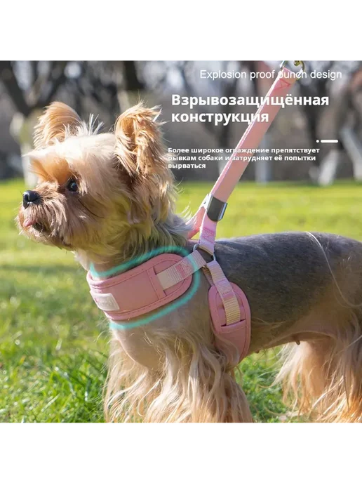 Розовый грудной ремень с поводком 15м для собак S 38 фунтов, 15 м, фото 2