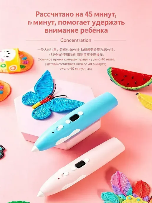 3D ручка для рисования Cinnamoroll голубая набор, голубой, фото 6