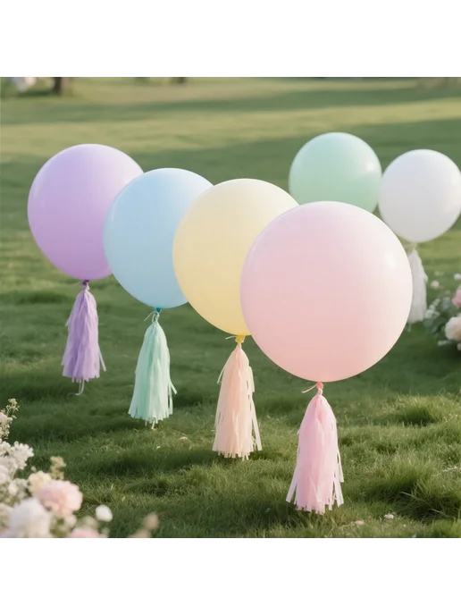 Гелиевый шар круглый латексный gold tassel, белый, фото 5