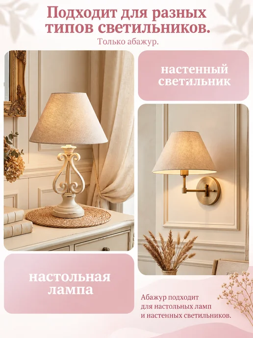 Молочный льняной конусный абажур для настольной лампы, серый, фото 4