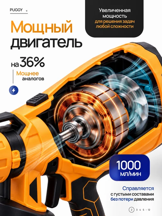 PUGGY Аккумуляторный краскопульт для покраски, желтый, фото 2