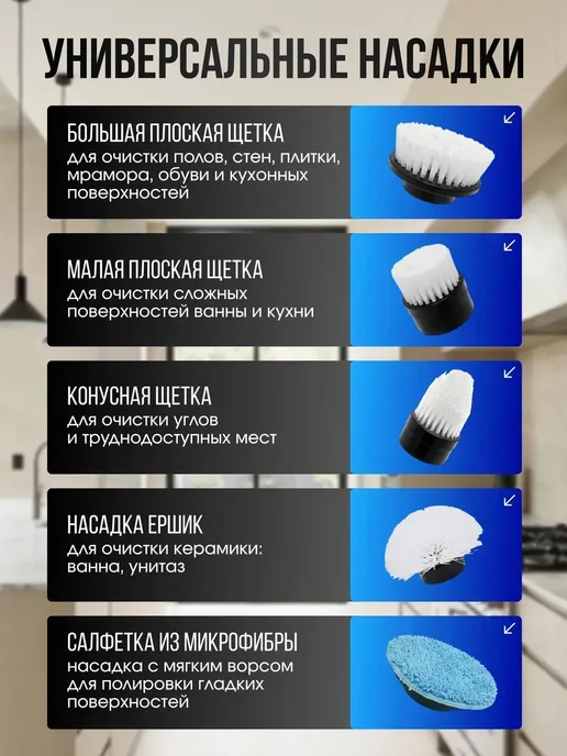 Электрощетка для уборки с насадками, белый, фото 8