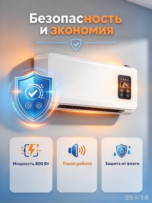 Настенный обогреватель 800Вт для ванной с пультом, 800 Вт, фото 3