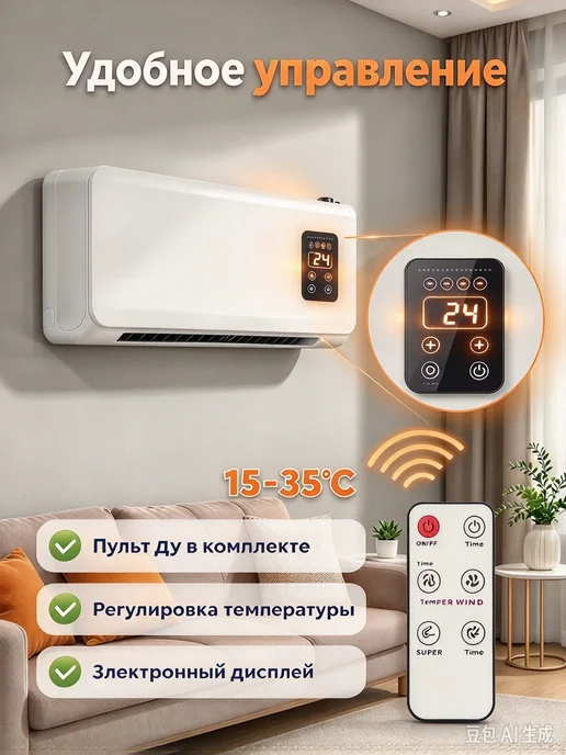 Настенный обогреватель 800Вт для ванной с пультом, 800 Вт, фото 4