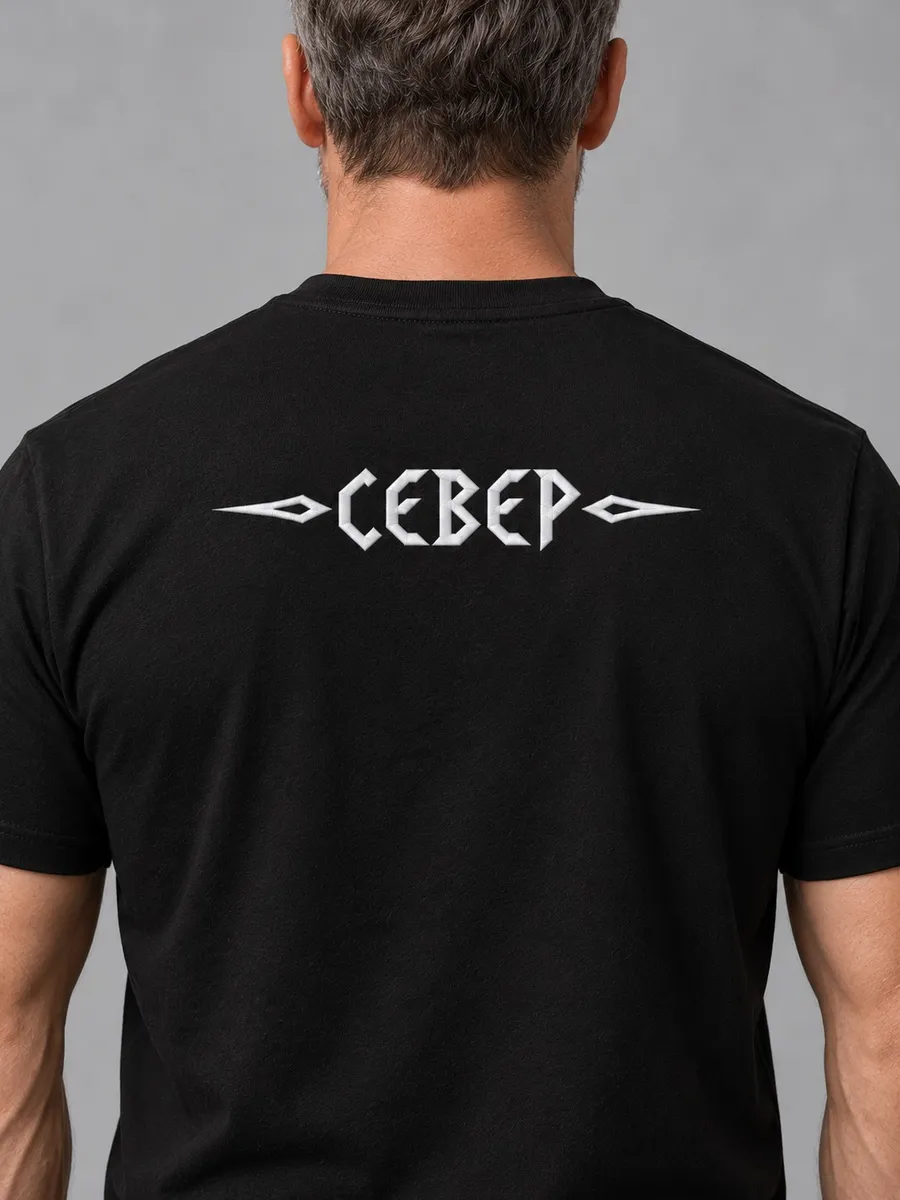Футболка мужская с вышивкой на спине Север черная — фото 3