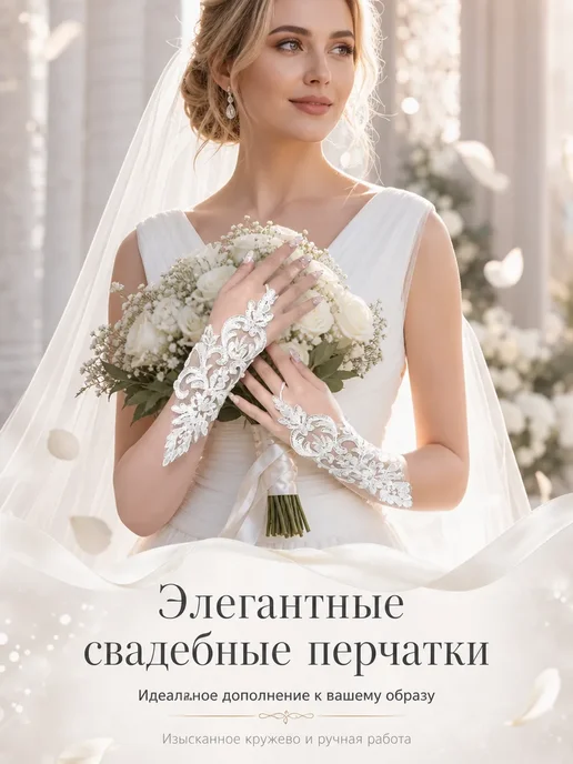 Перчатки свадебные, белый, фото 3