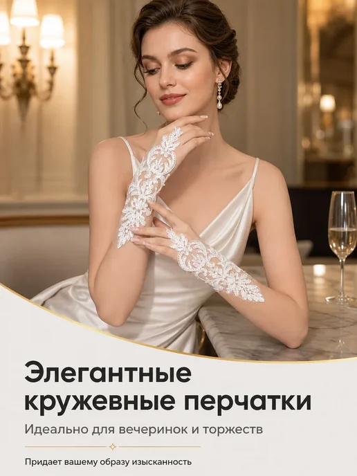 Перчатки свадебные, белый, фото 4