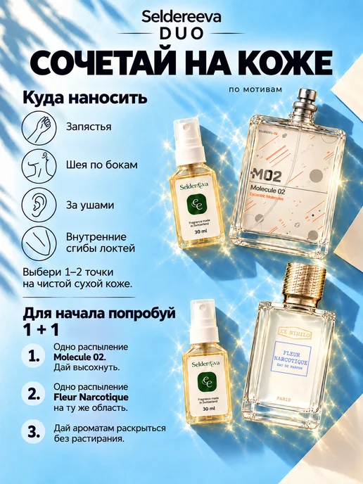 Seldereeva Набор духов Fleur Narcotique Molecule 02, 60 мл 2×30 мл, 2x30, 60 мл, фото 5