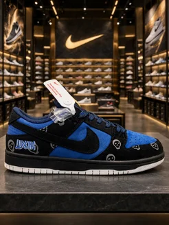 Nike Dunk Low низкие кеды черные синие с принтом черепа