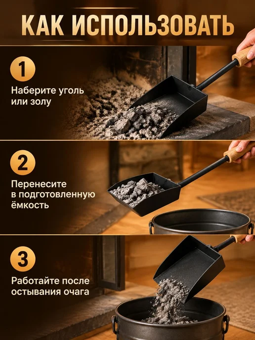 Совок для мангала, угля и золы, с дубовой ручкой, 55 см, вариант, фото 7