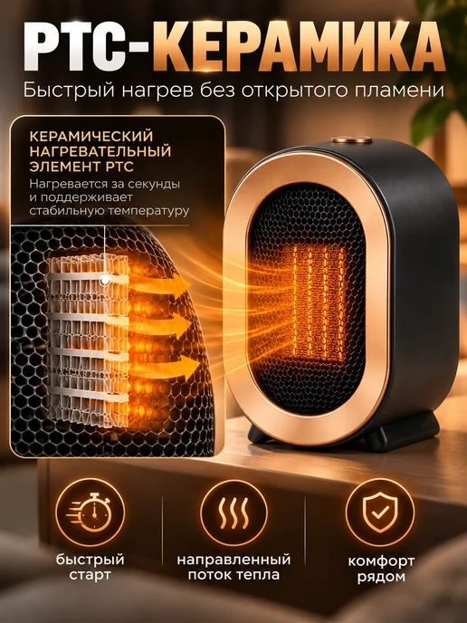 Обогреватель напольный электрический для дома, черный, фото 5