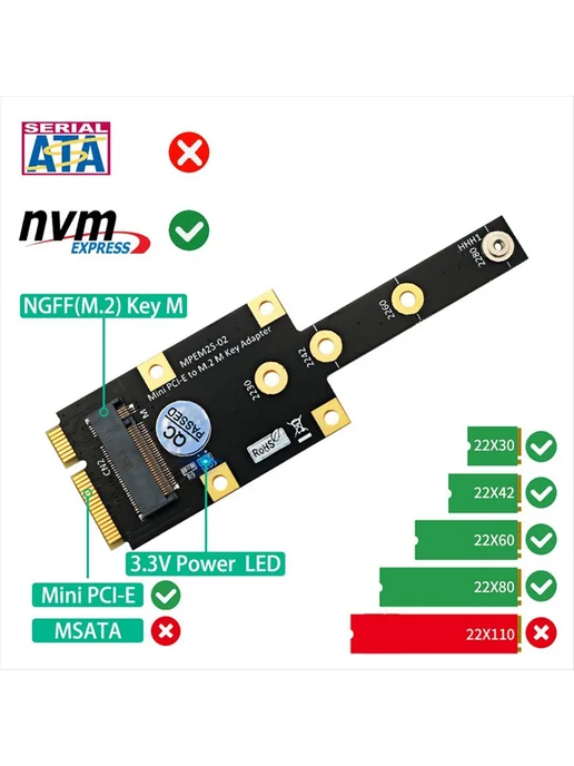 Адаптер Mini PCIe — M.2 M-Key для NVMe SSD, вариант, фото 3