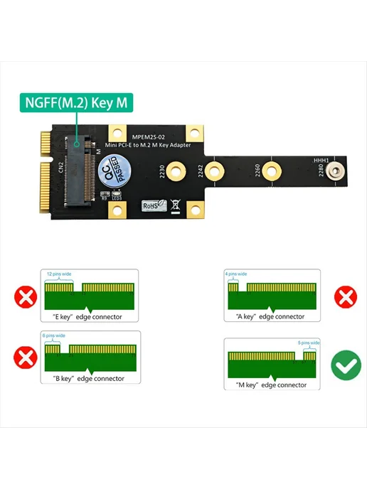 Адаптер Mini PCIe — M.2 M-Key для NVMe SSD, вариант, фото 4