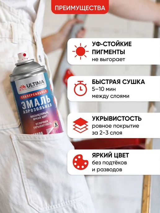 Аэрозольная краска в баллончике ULTIMA Желтая глянцевая, желтый, фото 6