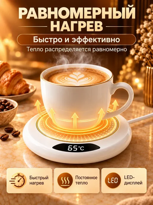 Подогреватель кружки для кофе и чая на рабочий стол, белый, фото 4
