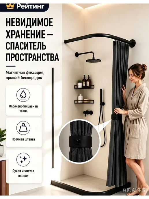 Душевая кабина не нуждается в перфорации, растягивается, бежевый, фото 2