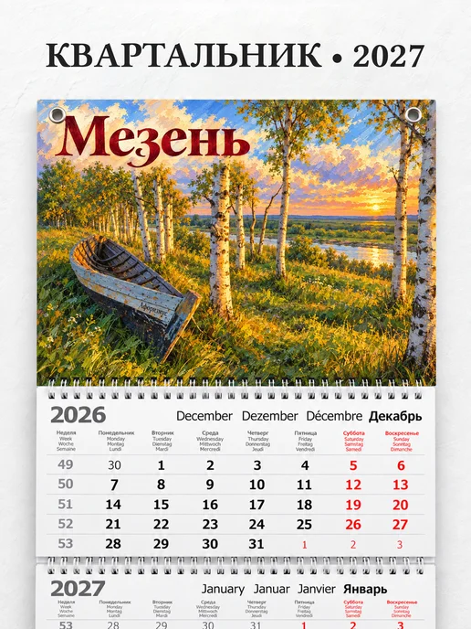 Календарь квартальный 2027 Мезень