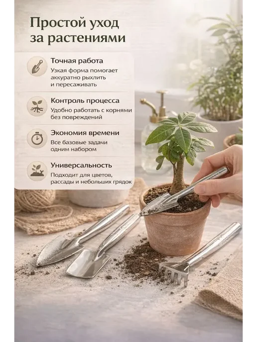 ASTERI Набор садовых инструментов 3 шт, нержавеющая сталь, 3 шт, фото 2