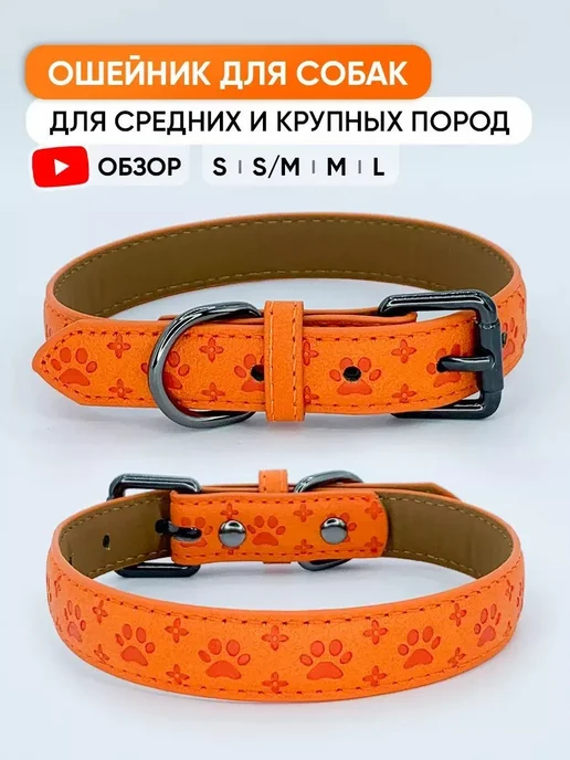 Оранжевый кожаный ошейник для собак и щенков всех пород, S, оранжевый