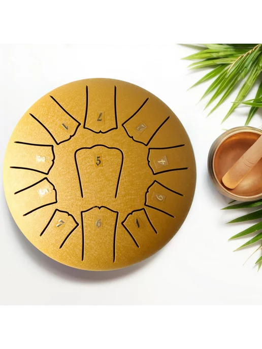Стальной Tongue Drum 11 нот, 6 дюймов, зелёный (для рукодели, золотой, фото 2