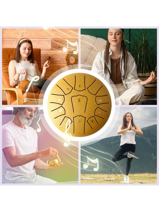 Стальной Tongue Drum 11 нот, 6 дюймов, зелёный (для рукодели, золотой, фото 4