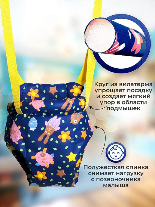 Прыгунки детские на круге 3 в 1 с крюком, подвесные, синий, фото 2