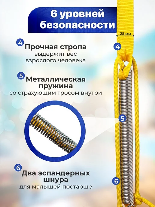 Прыгунки детские на круге 3 в 1 с крюком, подвесные, синий, фото 6