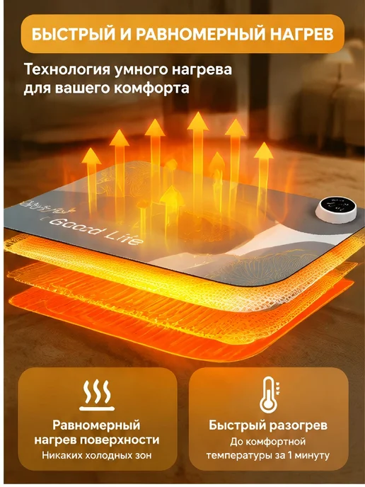 Электрический коврик для ног, обогревающий 30х50 см, 3, 30x50 см, фото 6