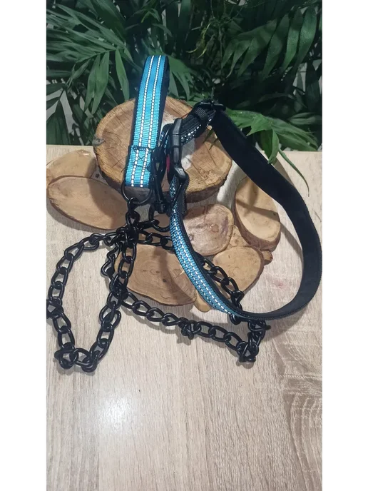 цепь для собак с карабином тонкая 1.5*125cm, синий, фото 2