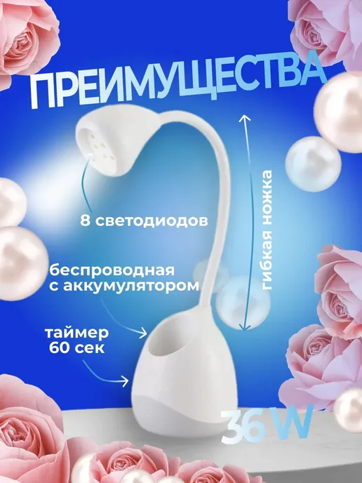 Уф Лед лампа ультрафиолетовый фонарикдля маникюра ногтей 36, белый, фото 2