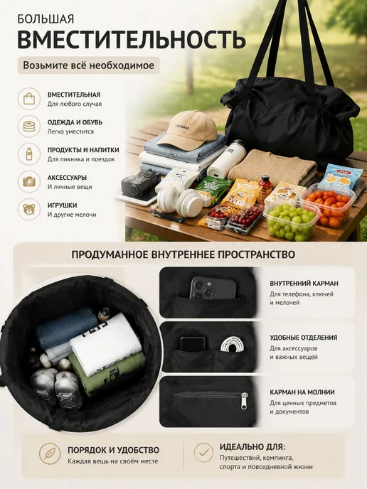 Сумка-трансформер для пикника, коврик и дорожная сумка, коричневый, фото 7