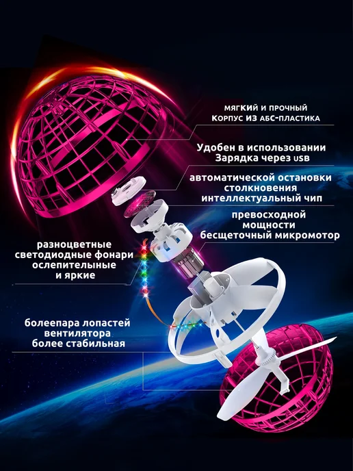 Летающий светящийся шар для детей,летающий шар,уличные для и, розовый, фото 3