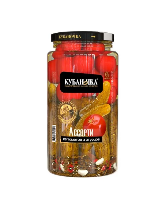 Ассорти овощное маринованное Кубаночка огурцы томаты Гранд г, вариант