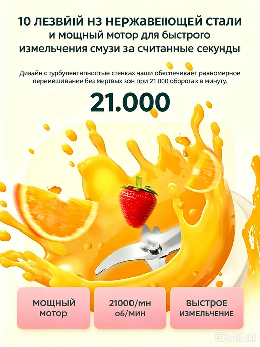 Блендер cтационарный мощный для смузи, коктейлей, белая, белый, фото 3