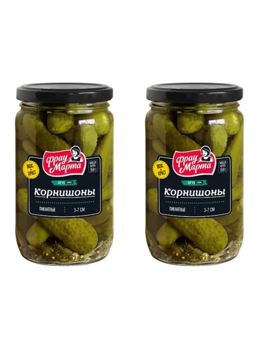 Фрау Марта Корнишоны пикантные маринованные, 350 г, 2 шт, 350 г, 2 шт