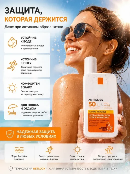 Солнцезащитный флюид для лица SPF 50+ крем от солнца, 50 мл, фото 3