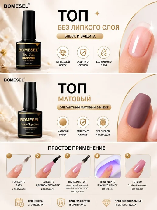 Набор база и топ для гель лака, каучуковая база, глянцевый, вариант, фото 7