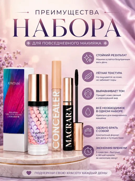 Набор баз под макияж консилер для лица, тушь, черный, фото 3
