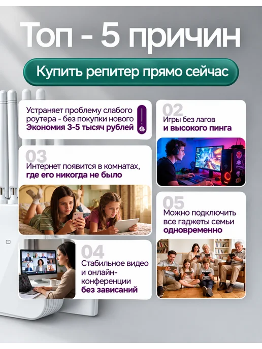 Расширитель Wi‑Fi, усилитель сигнала для роутера`, белый, фото 7