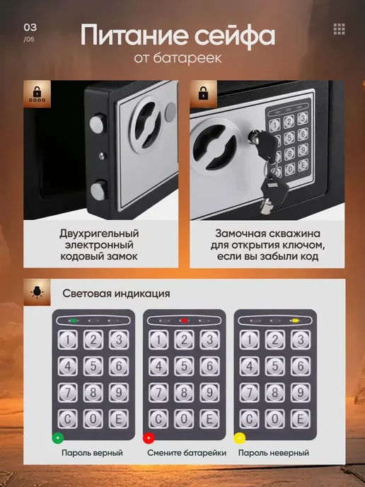 Сейф с электронным кодовым замком для денег и документов, черный, фото 3